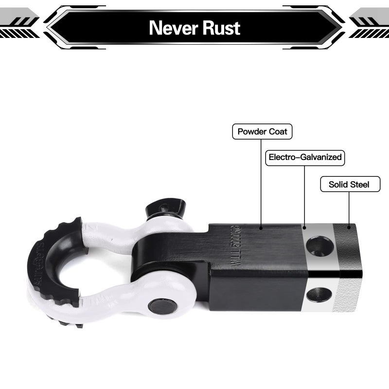 AUTOBOTS Shackle Hitch Receiver 2", 45,000 Lbs Break Strength Heavy Duty Receiver with 5/8" Screw Pin, 3/4" D Ring Shackles, Towing Accessories for Vehicle Recovery Off-Road, White&Black - Image 4
